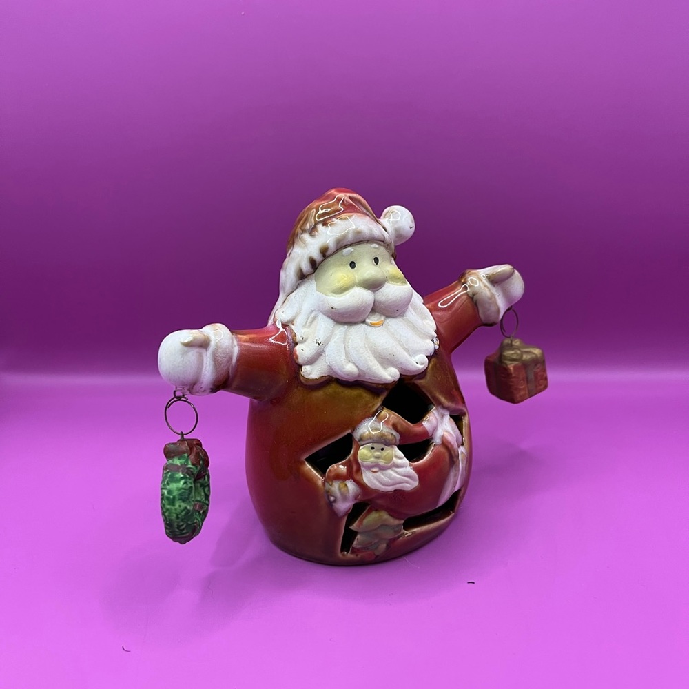 Festive Santa Claus Ceramic Candle Holder